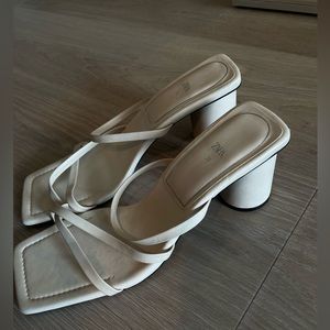 Cream Square Toe Heels